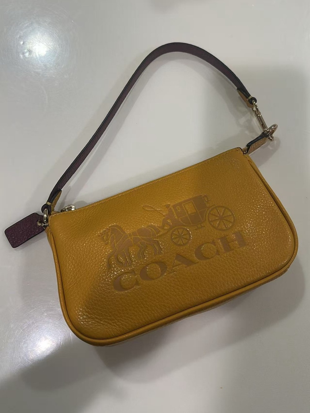 Coach Yellow Leather Wristlet with Embossed Carriage Logo